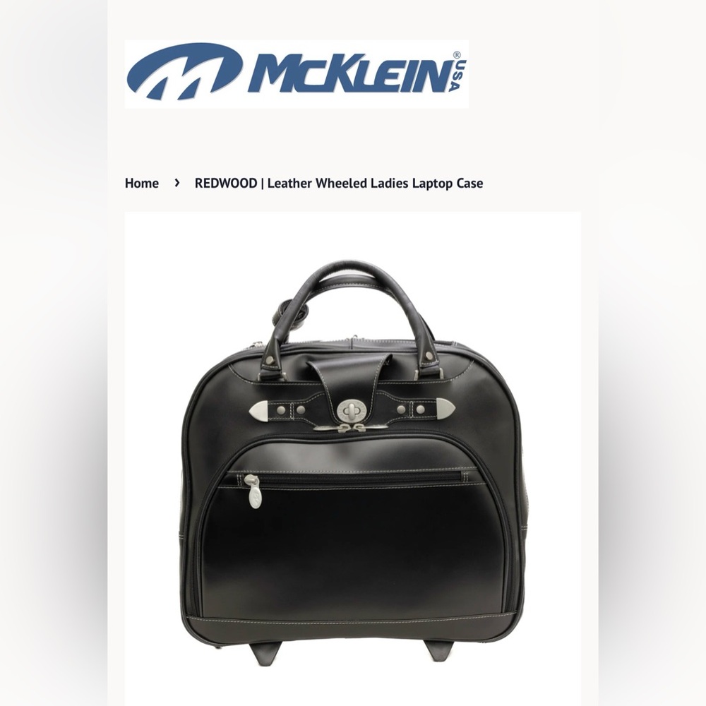 Black Leather Women’s Rolling Laptop Bag